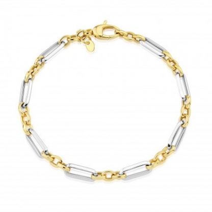 White & Yellow Figaro Link 9ct Gold Bracelet