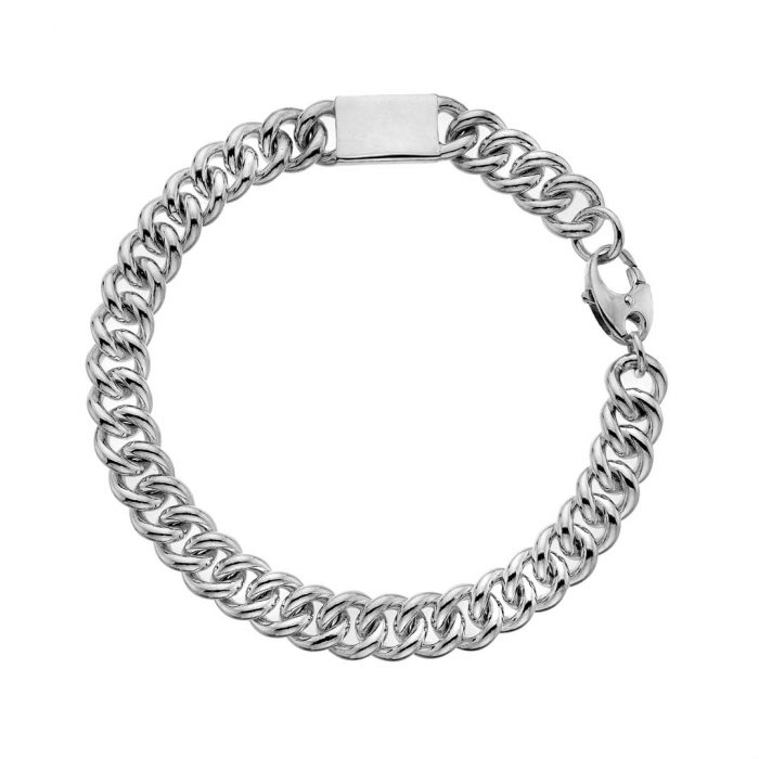 Men's Silver Heavy ID Curb Bracelet - David Moss Jeweller
