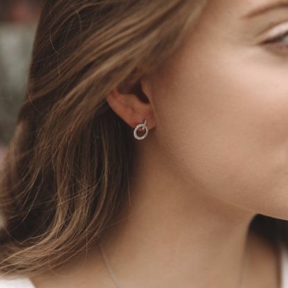 Topaz Circle & Diamond Bar Drop Stud Earrings - Image 3